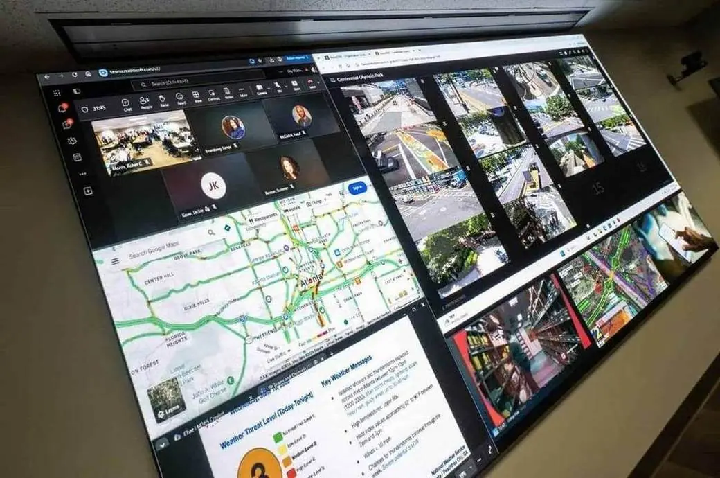 The Joint Operations Center video wall showing live traffic, camera feeds and weather
