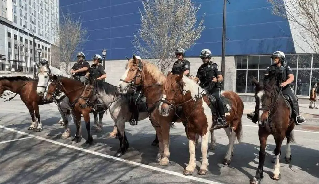 Atlanta Police mounted patrol officers on horseback in Downtown Atlanta